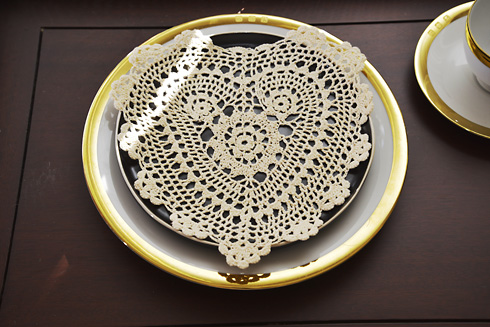 Wheat color Heart Shape Crochet Lace Doilies 9" Heart Crochet